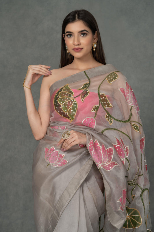 Ananya Handpainted Grey Saree