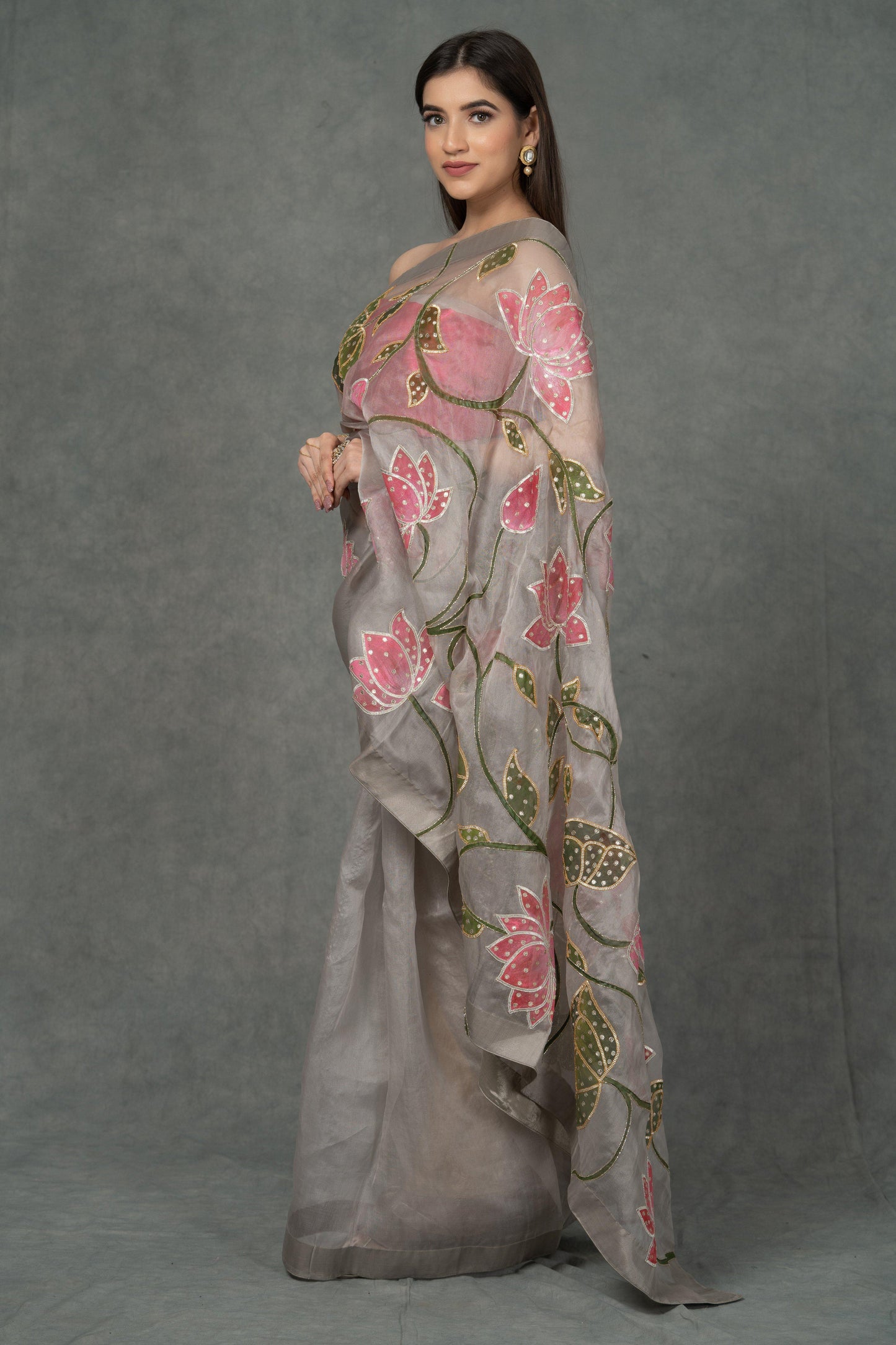 Ananya Handpainted Grey Saree